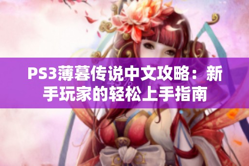 PS3薄暮传说中文攻略：新手玩家的轻松上手指南